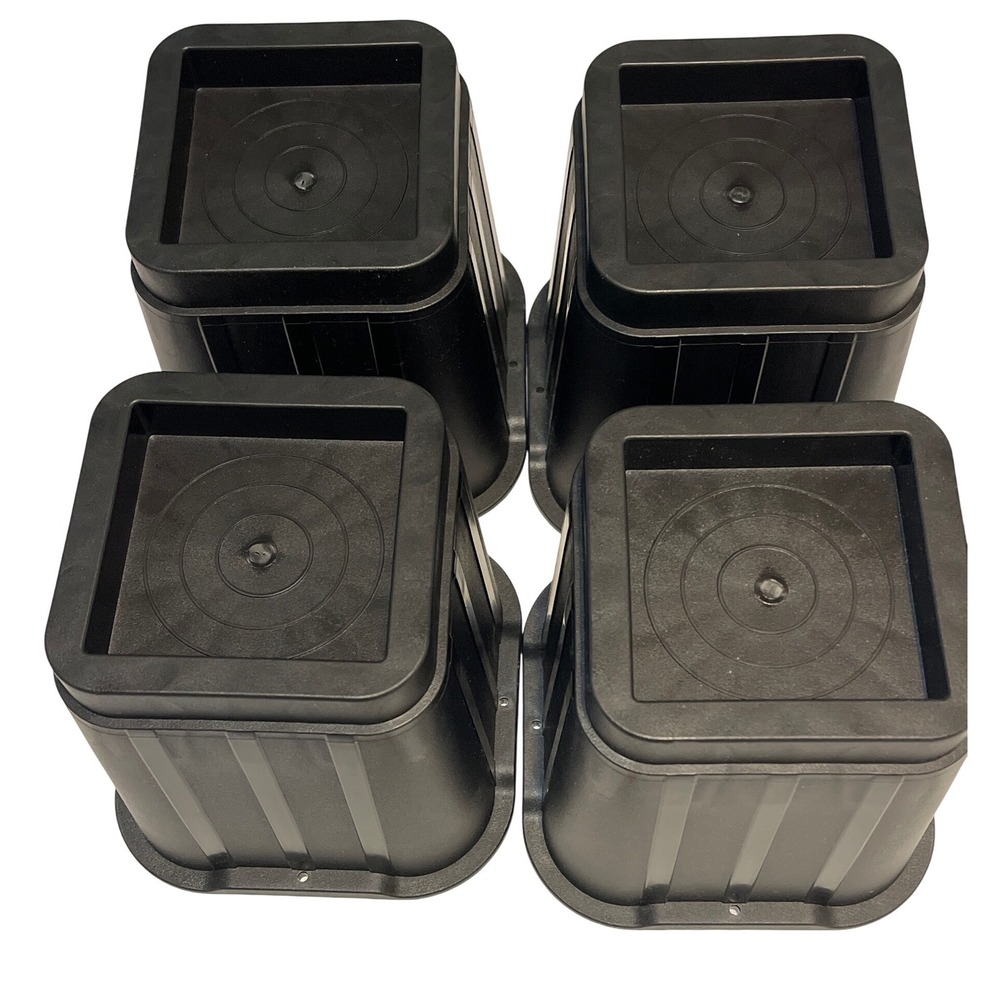 Bed Risers Set of 4 Black Plastic Heavy Duty Furniture Lift 5 3/4" Tall Square